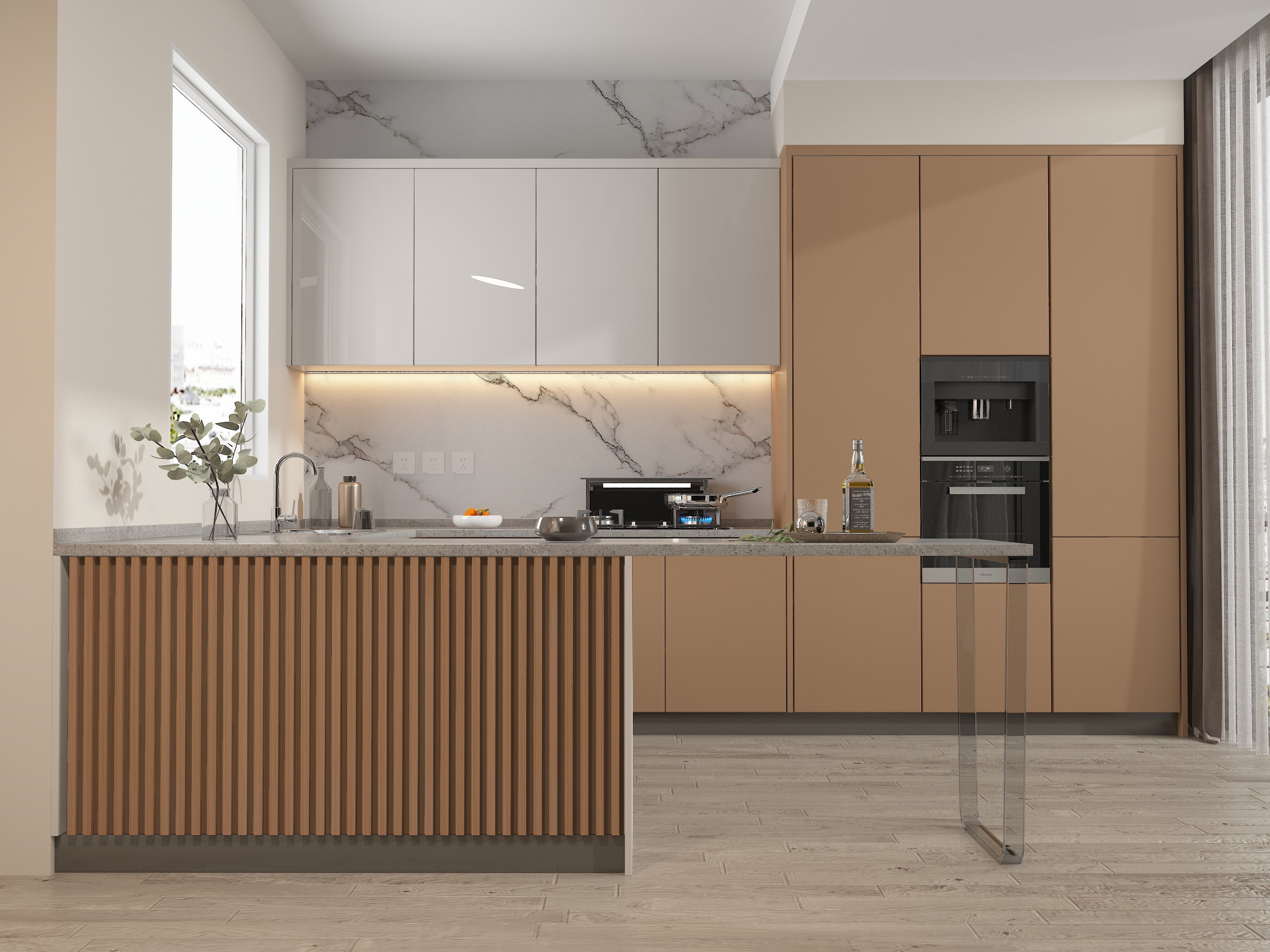 Maple Slate Black WPC Fluted 3D Wall Panels. Wall Panels Hub. Kitchen Design From WPC Fluted Wall Panels