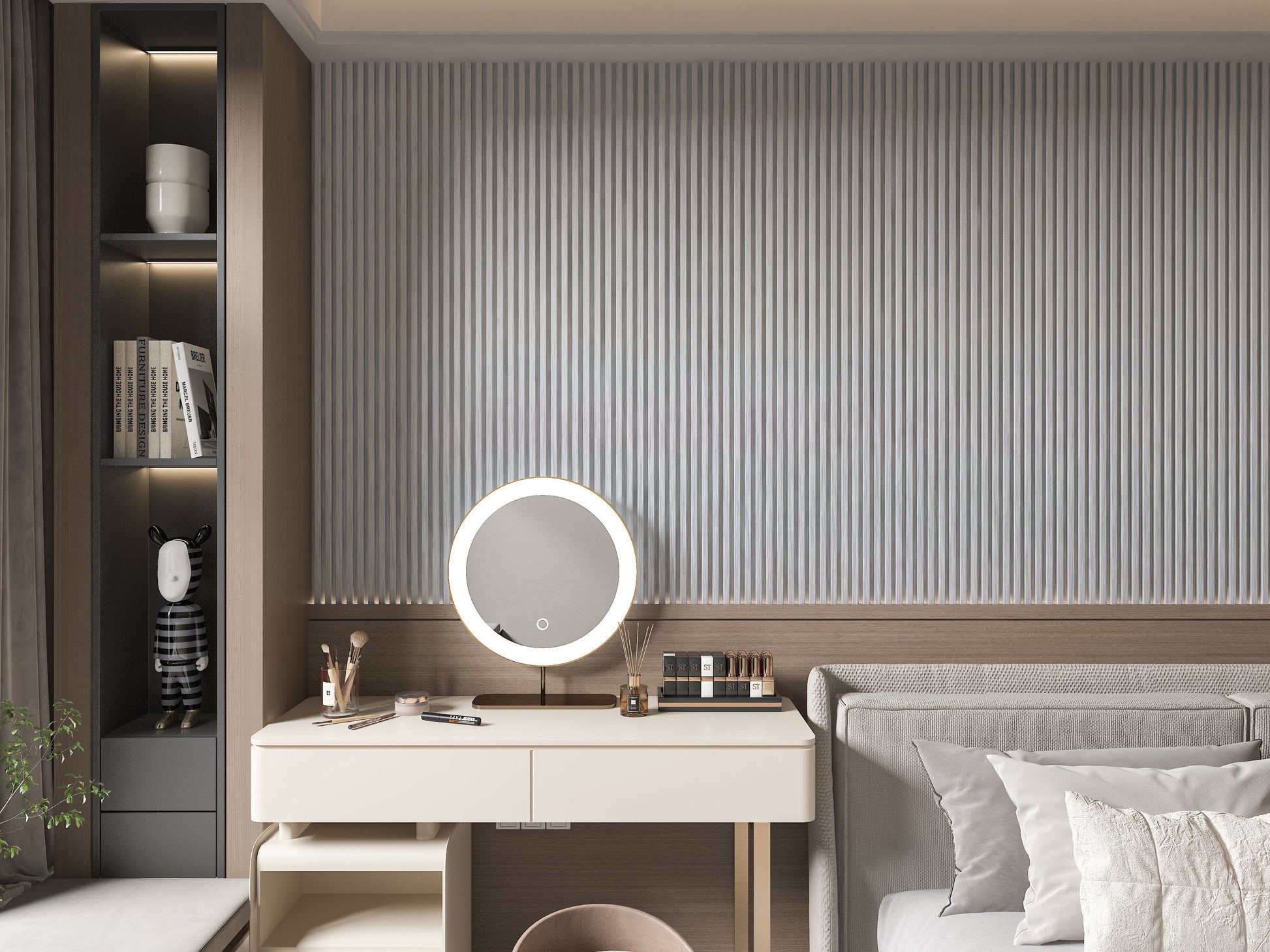 White Brushed WPC Fluted 3D Wall Panels. Wall Panels Hub. Bedroom Wall Design