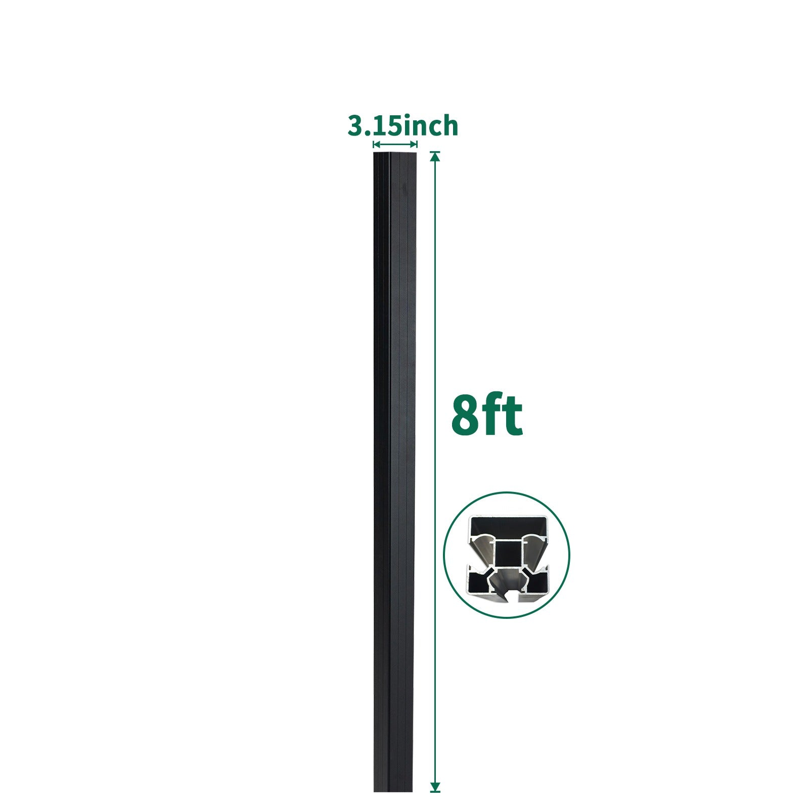 8 ft in-ground gate post with 3.15 inch width showing reinforced internal channel design