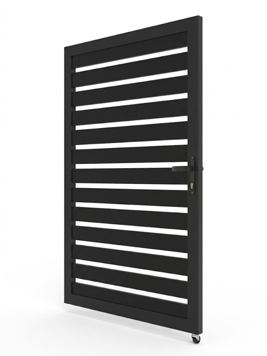 black aluminum single gate 4x6 ft horizontal slat semi privacy design