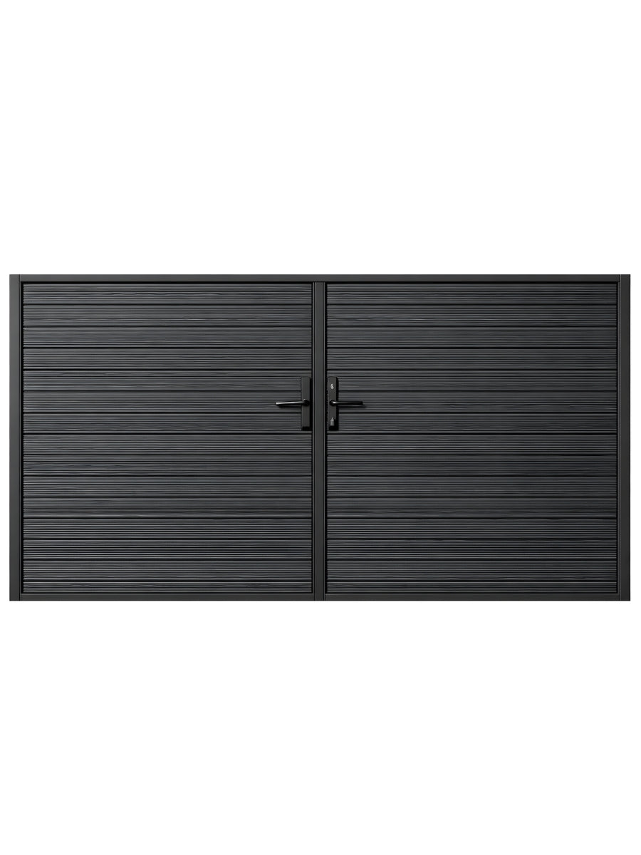 10 ft x 6 ft black aluminum full privacy double gate for driveway