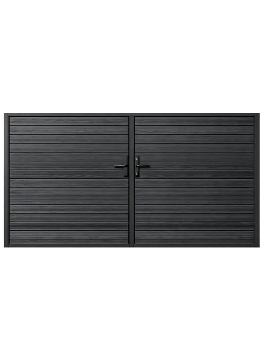 10 ft x 6 ft black aluminum full privacy double gate for driveway