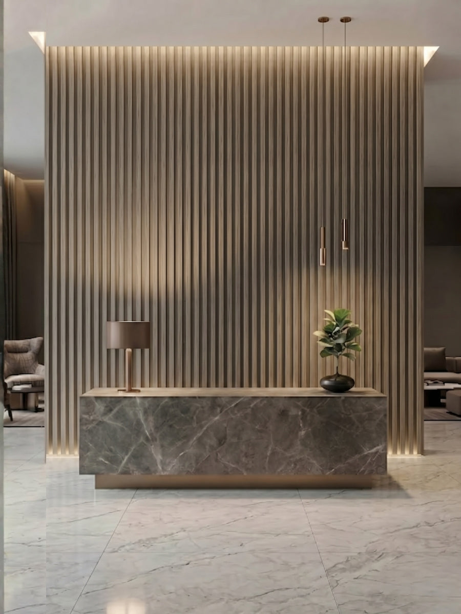 sk Wood Fluted Wall Panels for Office Reception Counter Background