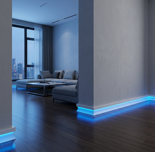 Premium White Aluminum LED Baseboard Molding with Modern LED Channel