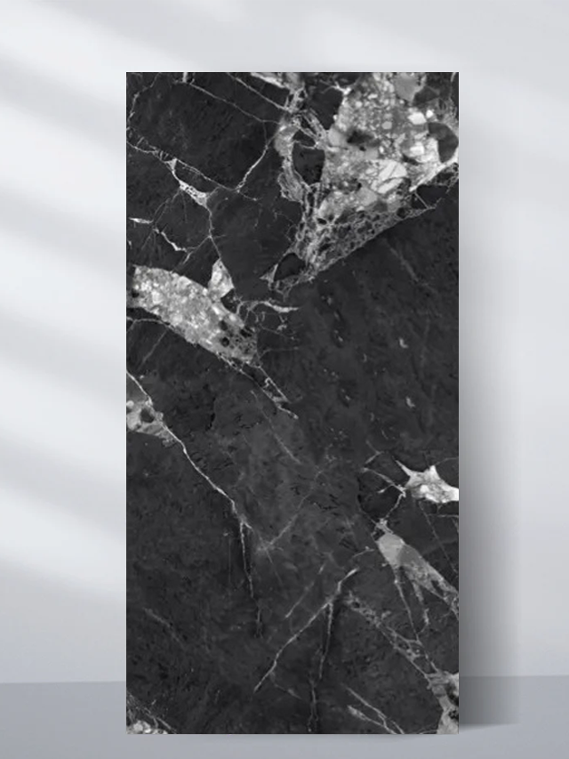 Dark black marble texture with natural white veining for luxury PVC wall panels
