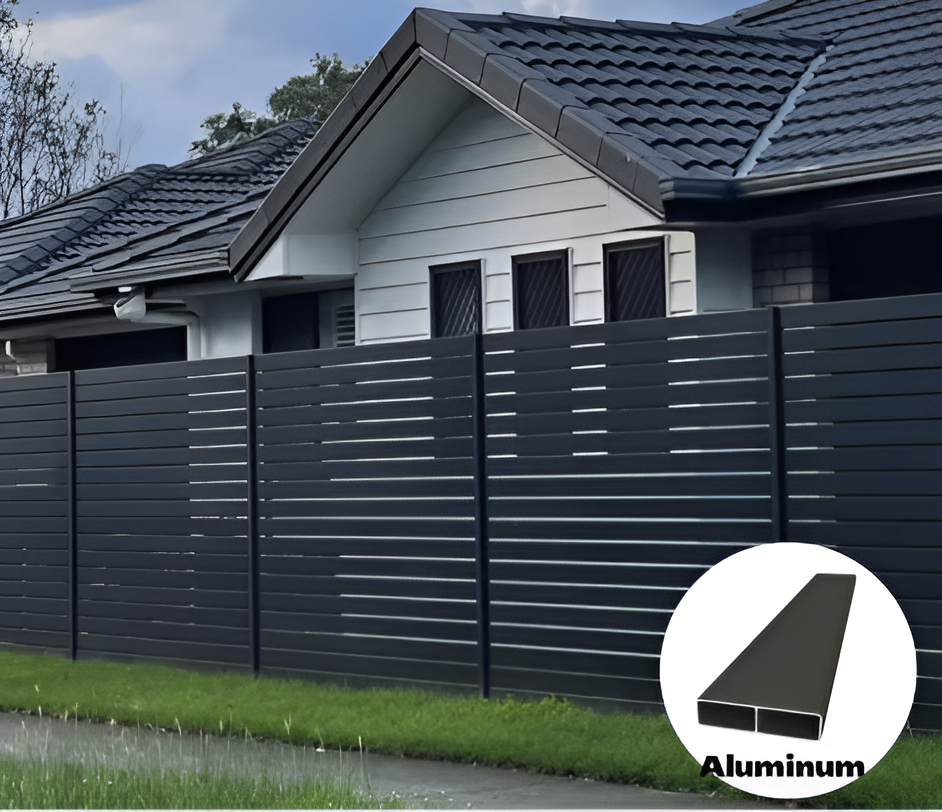 House with a modern black aluminum fence