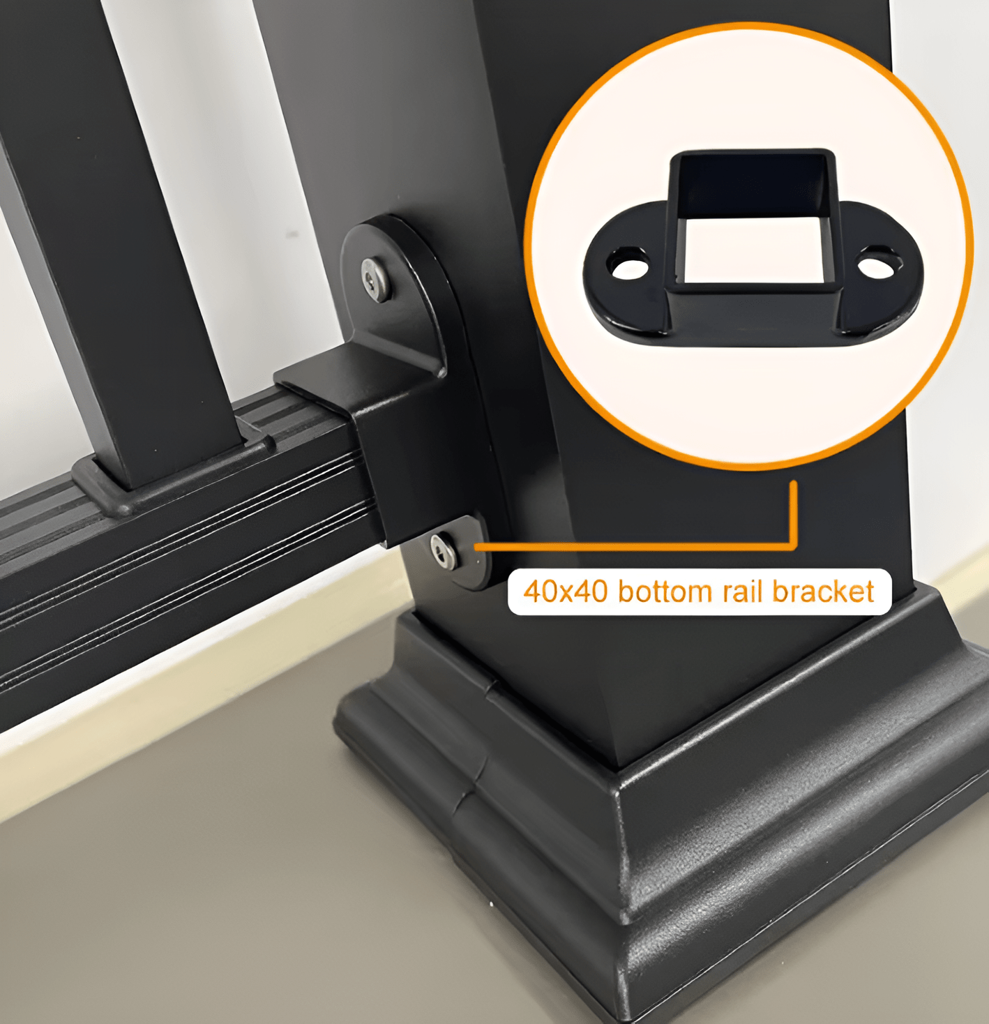 Bottom rail bracket for deck railing system 