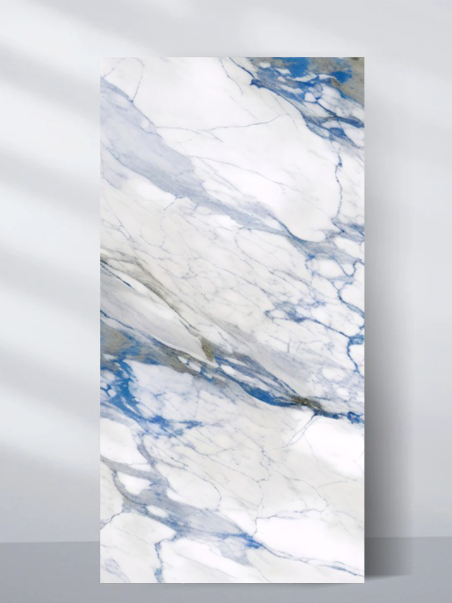 White marble PVC wall panel with blue veining for luxury interior wall décor