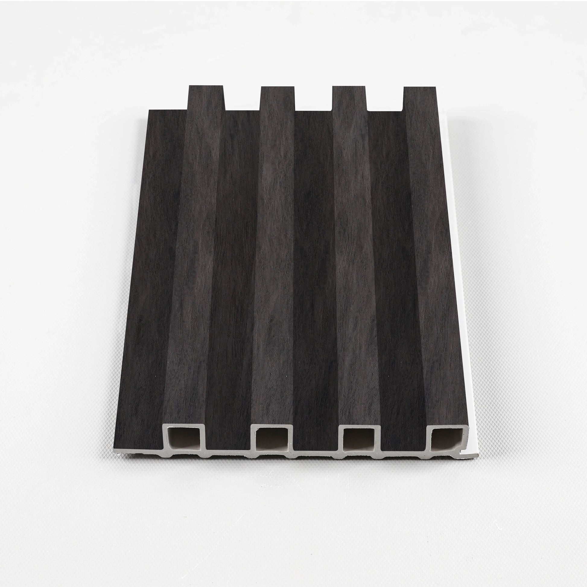 Dark Smoky Oak Contemporary 3D fluted wall panel sample made from WPC
