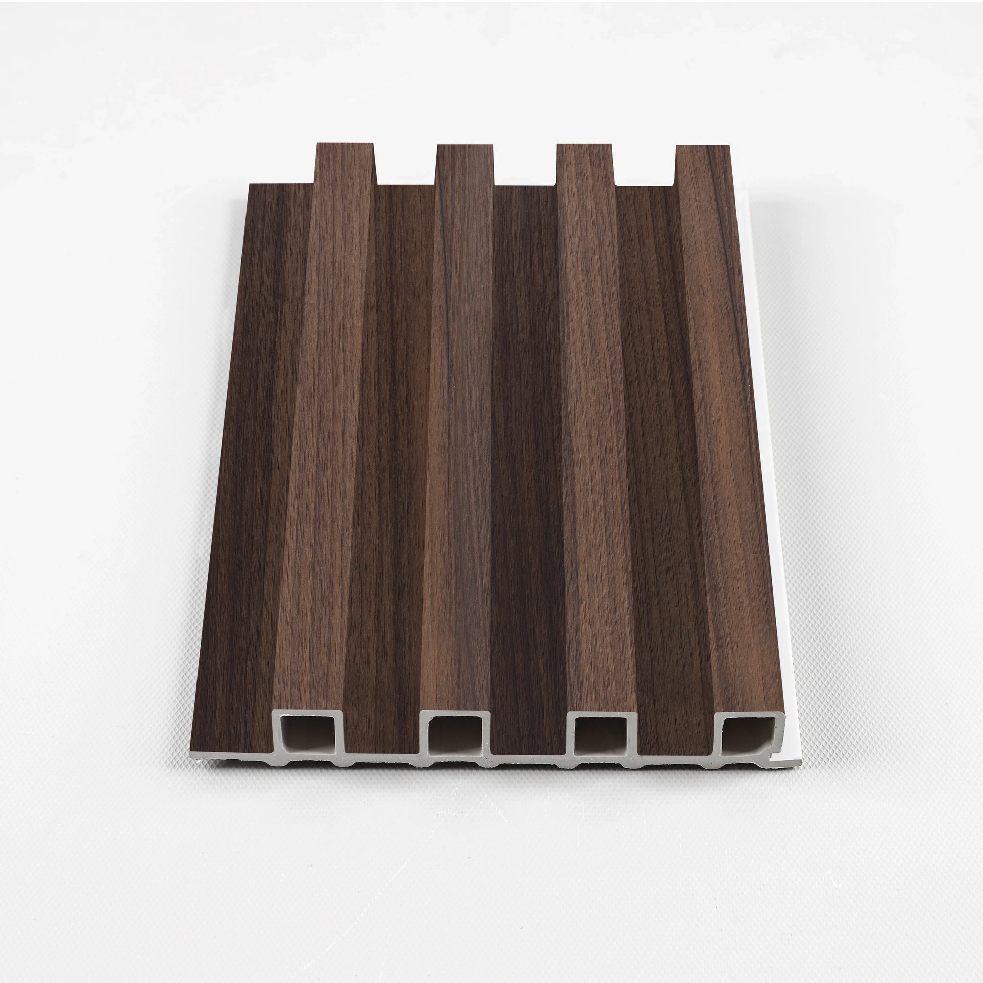 Dark Walnut Oak Architectural WPC fluted panel sample with clean lines
