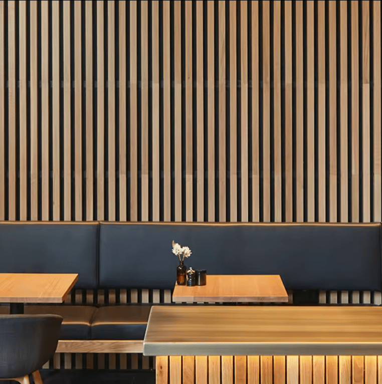 Wooden slat wall panel for restaurant