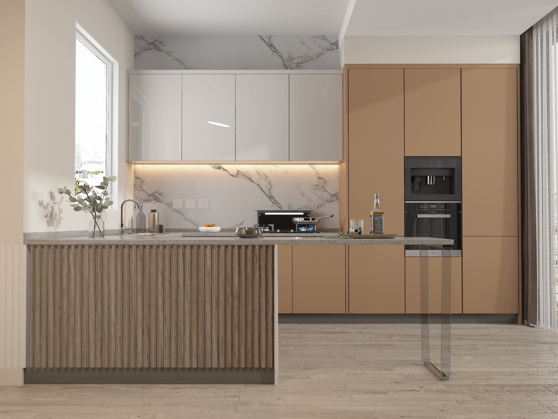 Elegant Royal Oak bamboo kitchen panel installed as a backsplash or wall accent in a modern kitchen