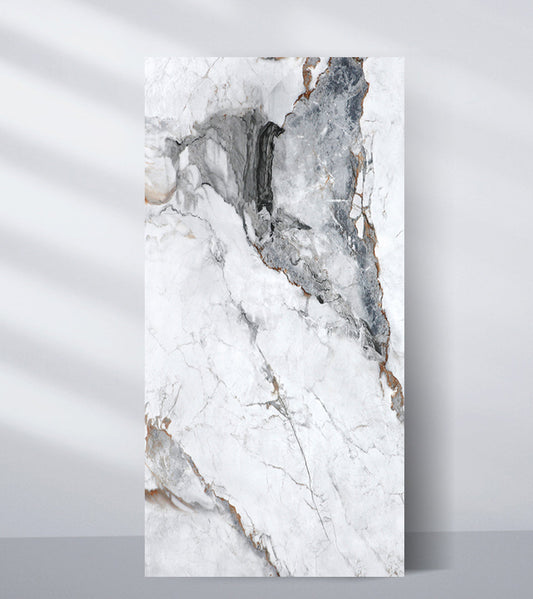 White PVC marble wall panel with bold gray stone pattern and natural veining