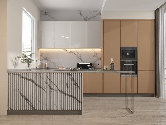 Gray Vain WPC Fluted 3D Wall Panels. Wall Panels Hub. Kitchen Design From WPC Fluted Wall Panels