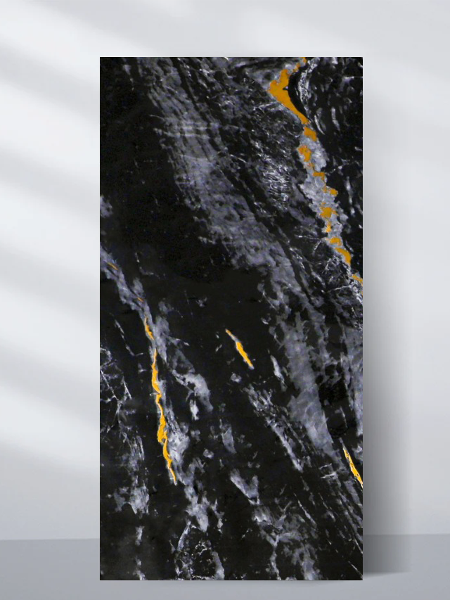 Black marble texture wall panel with bold gold veining and natural stone pattern