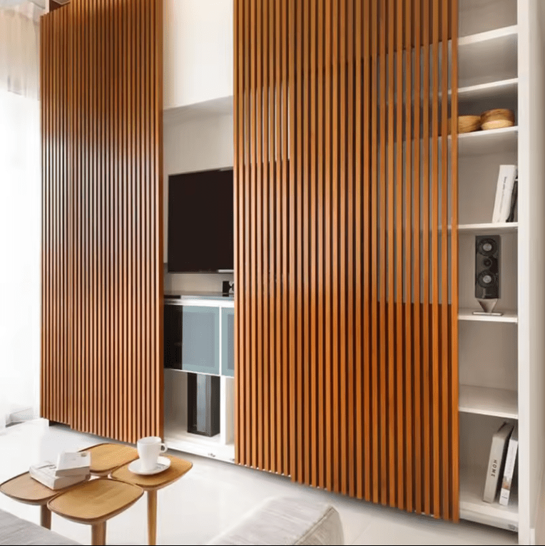 Natural WPC timber vertical slats for living room wall 