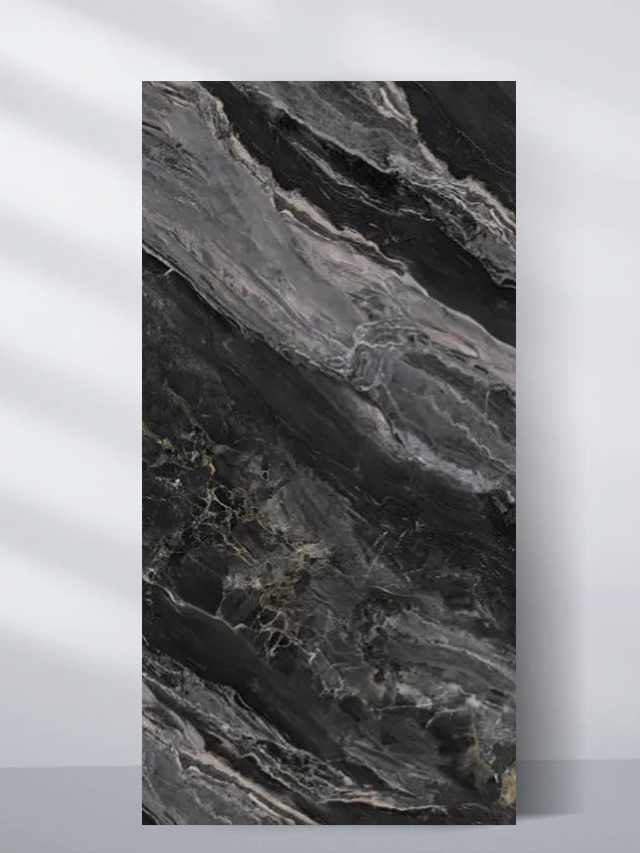 Dark charcoal marble texture wall panel with natural stone veining and luxury finish