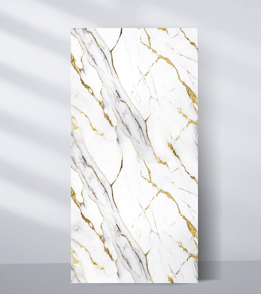 White PVC marble sheet with gold veining for luxury interior wall décor