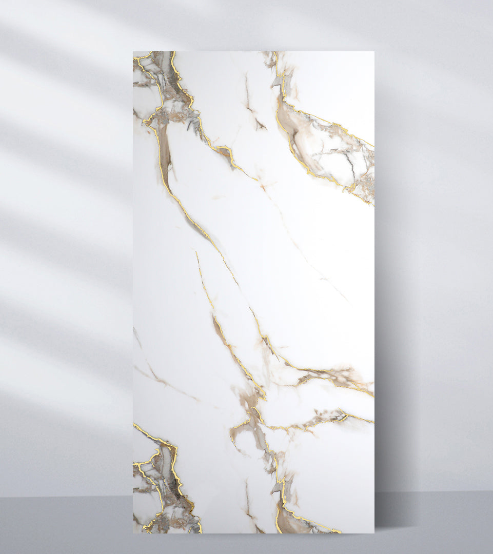 White PVC marble wall panel with elegant gold veining for luxury interior walls