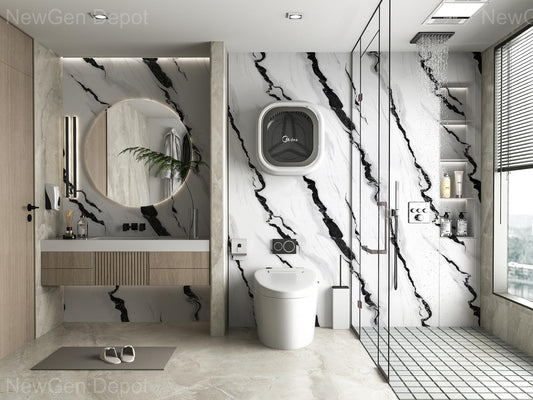 Panda White Marble UV Protected PVC Wall Panel - 4x8 ft, Fireproof & Waterproof, (32 sq. ft)