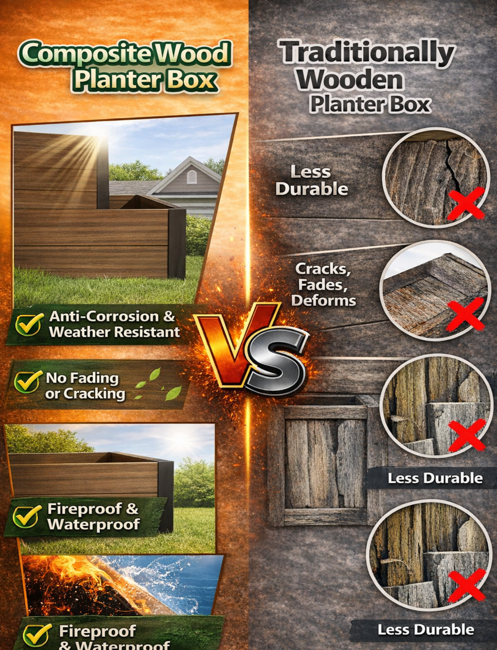 Composite wood planter box vs traditional wooden planter box comparison