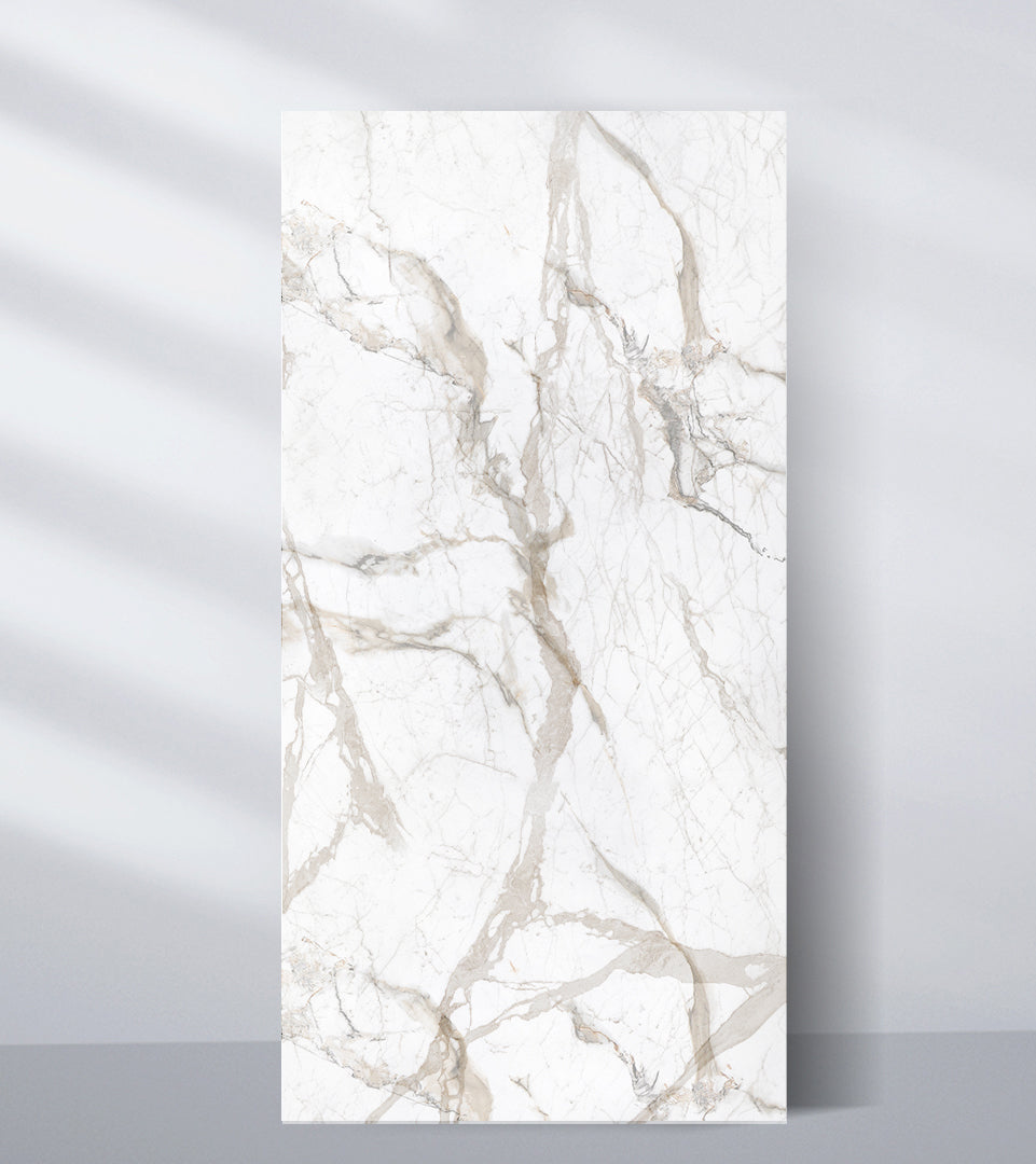 White marble PVC wall panel with soft beige veining and luxury stone texture