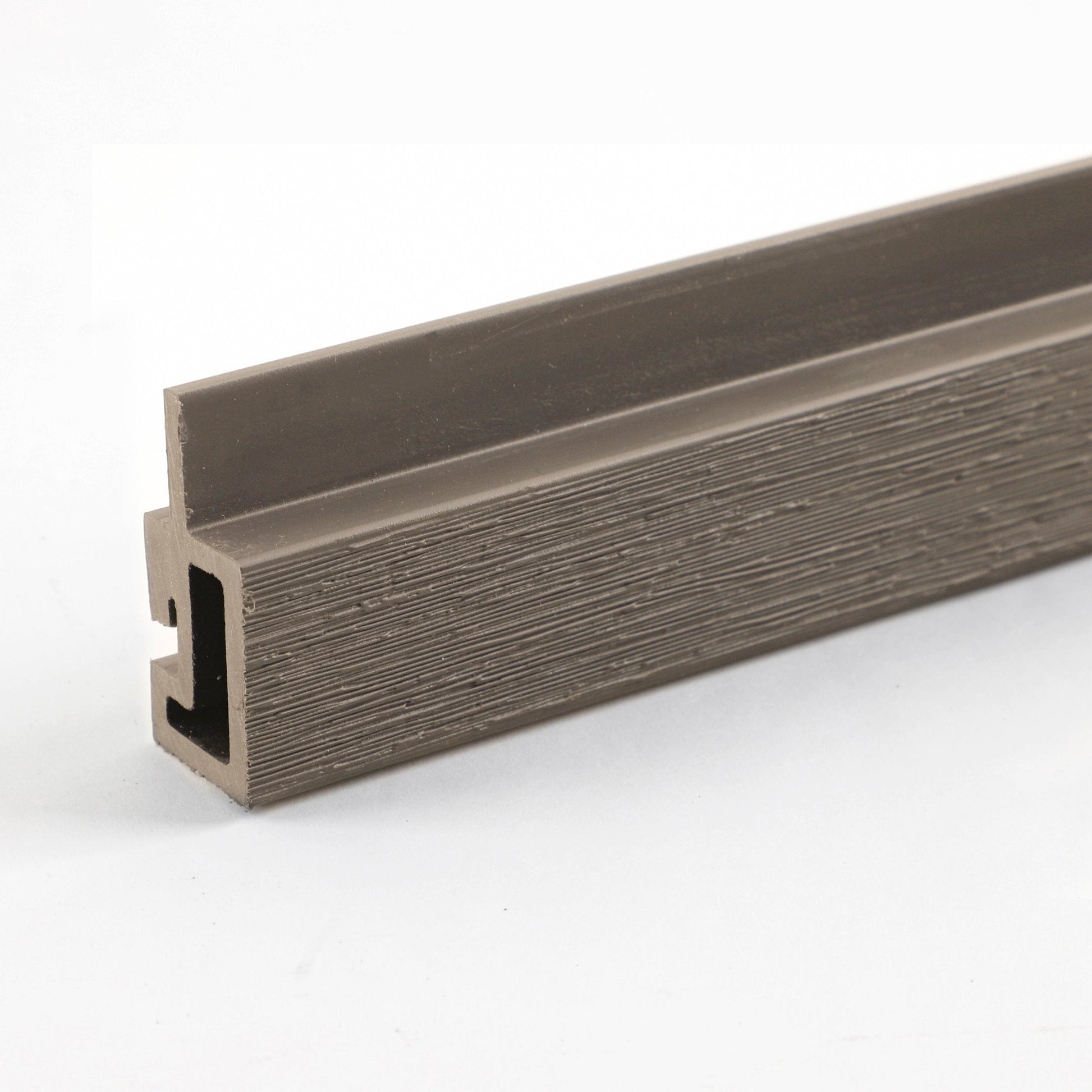 Taupe composite L trim for exterior siding edge and corner finishing