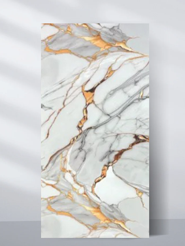 White marble wall panel with elegant gold veining and luxury stone texture