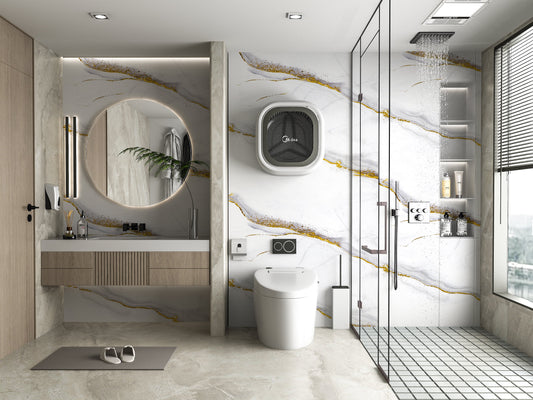 PVC 3D Marble Sheet White Gold Royal. Wall Panels Hub. Bathroom Design From PVC Marble Sheets