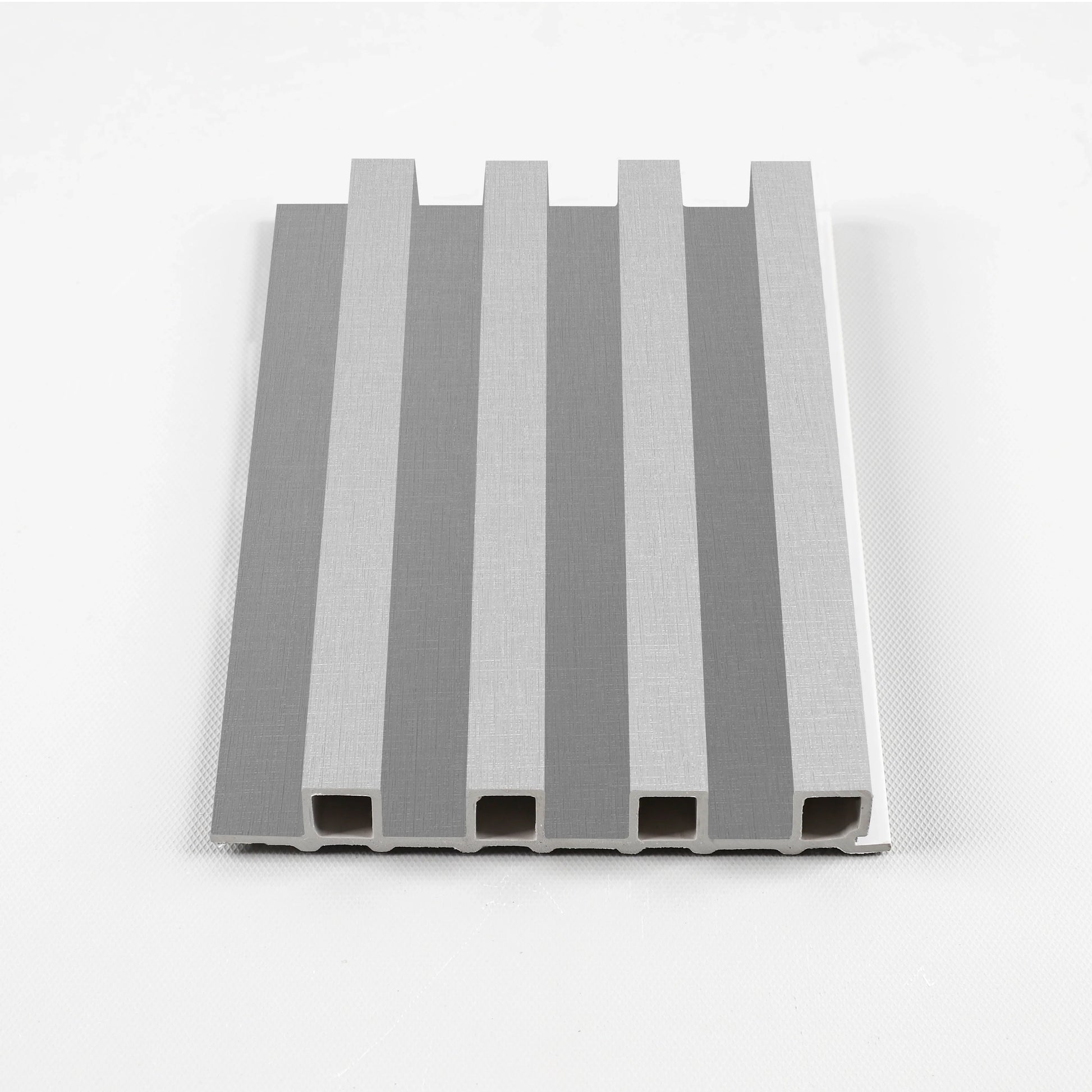 White linen Interior wall design using WPC fluted panel sample