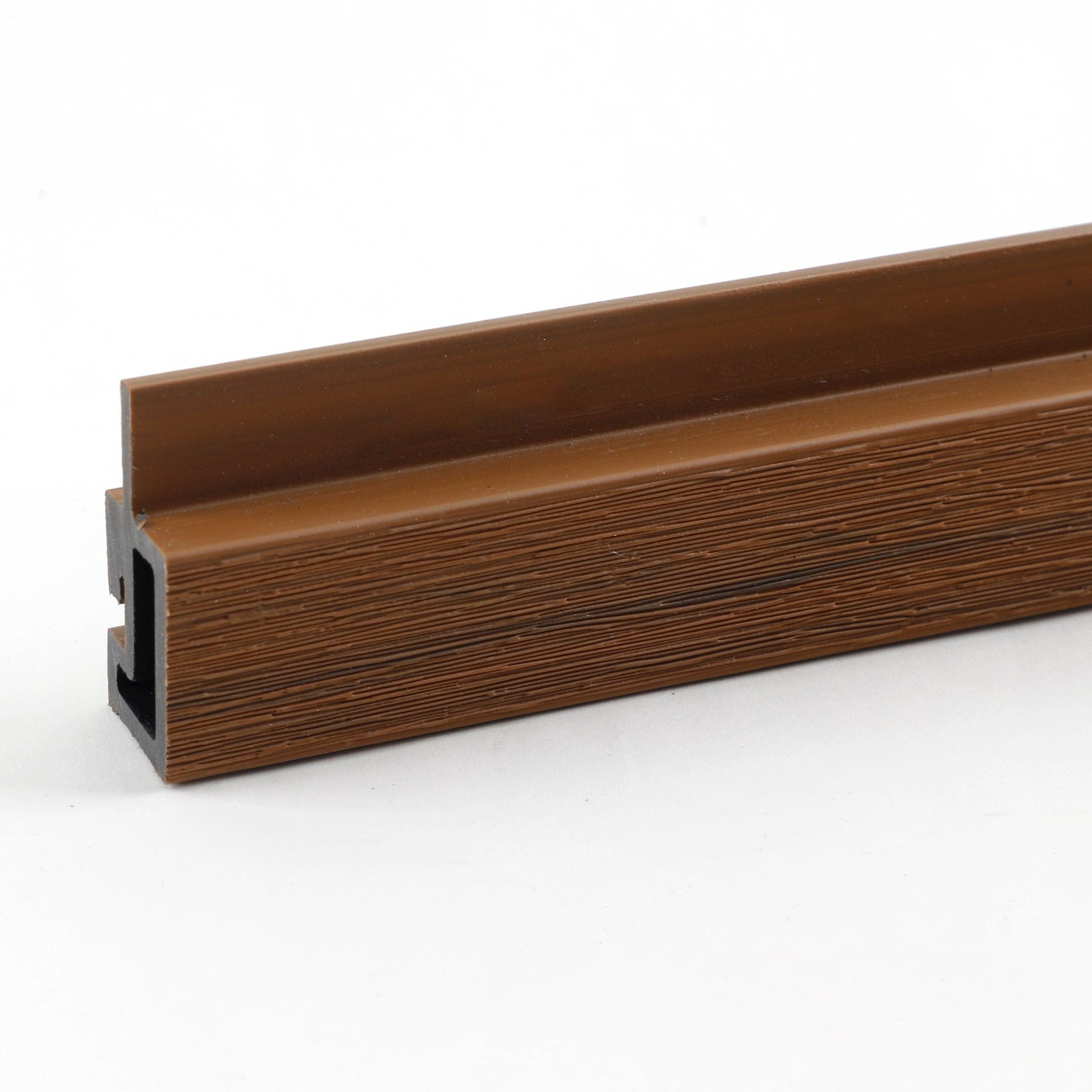 Brown composite L trim for exterior siding edges and corner finishing