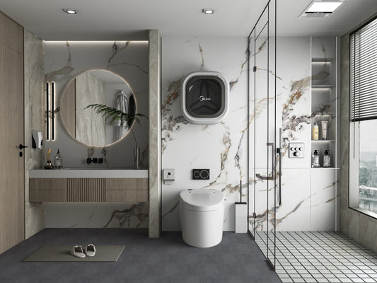 3D Beige Ibiza PVC Marble Sheets - Bathroom