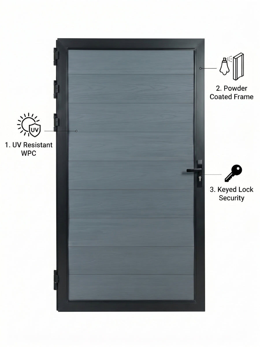 Light gray composite fence gate 3ft wide 6ft tall modern outdoor gate panel