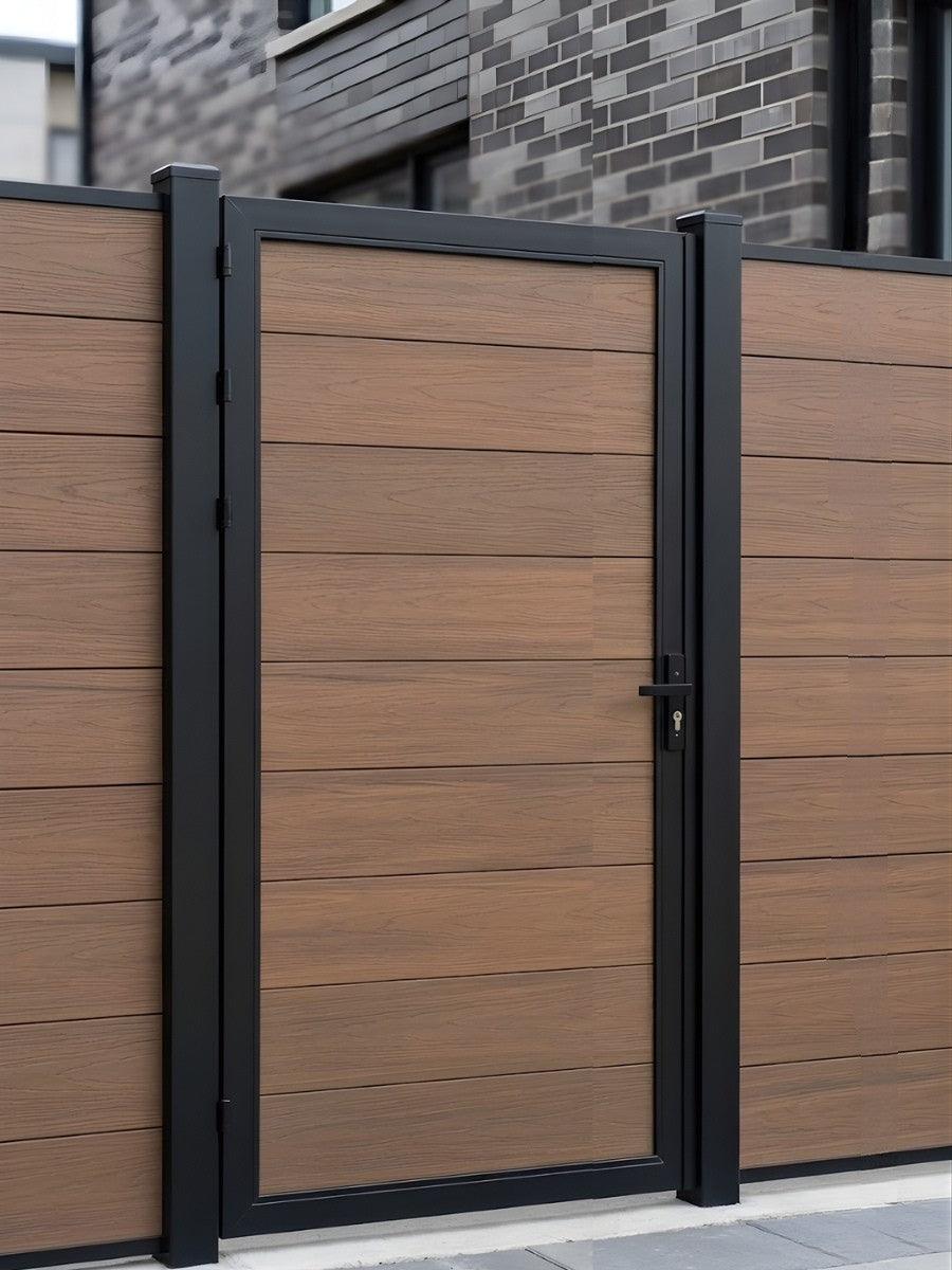 Outdoor walnut WPC fence gate for home garden and side entrance