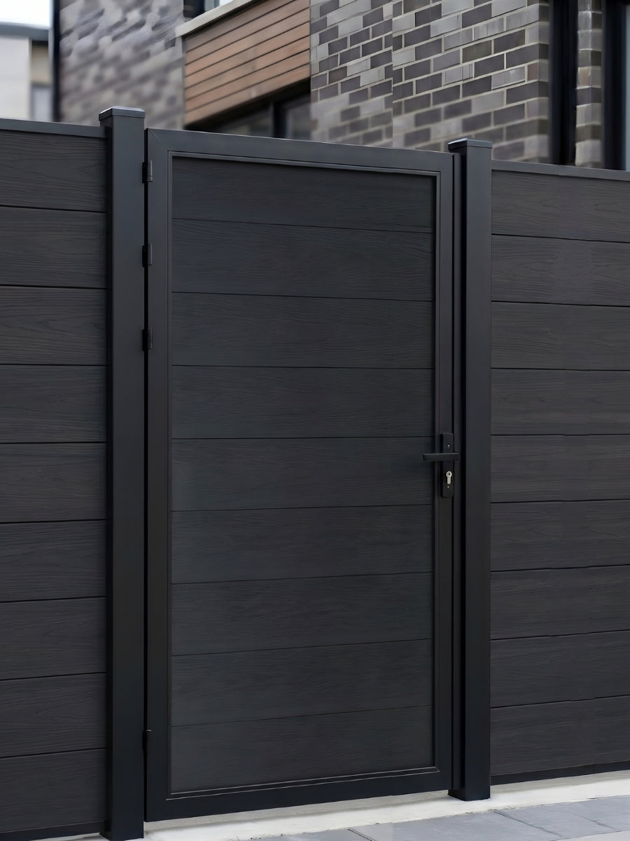 Outdoor black WPC fence gate for home garden and side entrance