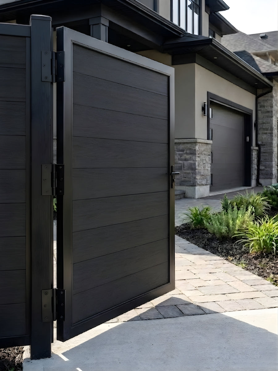 outdoor black composite fence gate 4x6 ft patio and backyard entry