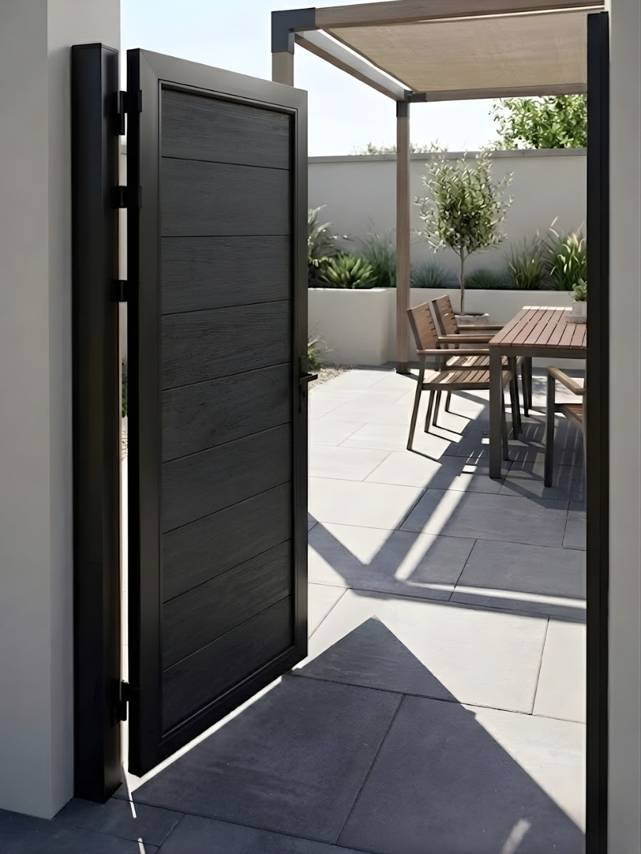 3x6 black WPC fence gate panel for residential privacy fencing